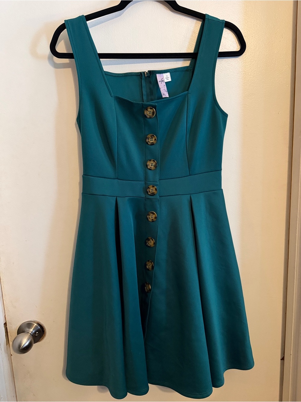Francesca's Collections Teal Square-Neck Button-Front Mini Dress